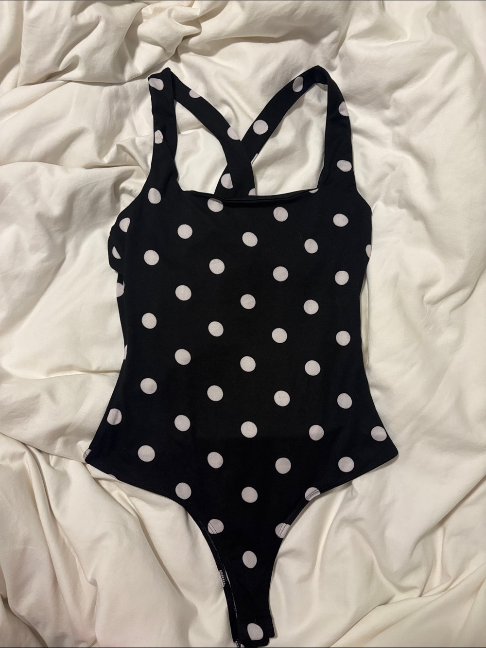 Francesca's Collections Black and White Polka Dot One-Piece
